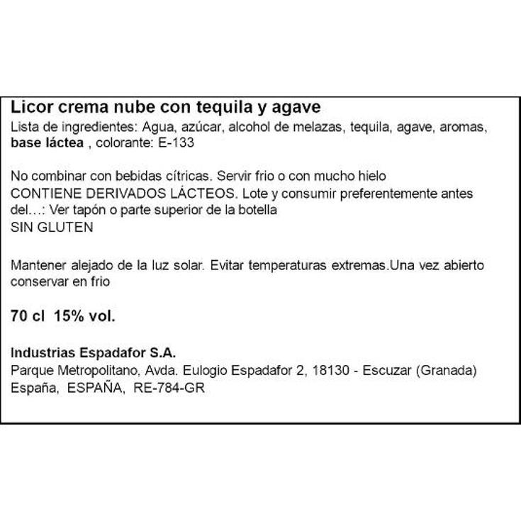 LICOR CREMA NUBE CON TEQU.15º LIAL BTLLA 70 CL