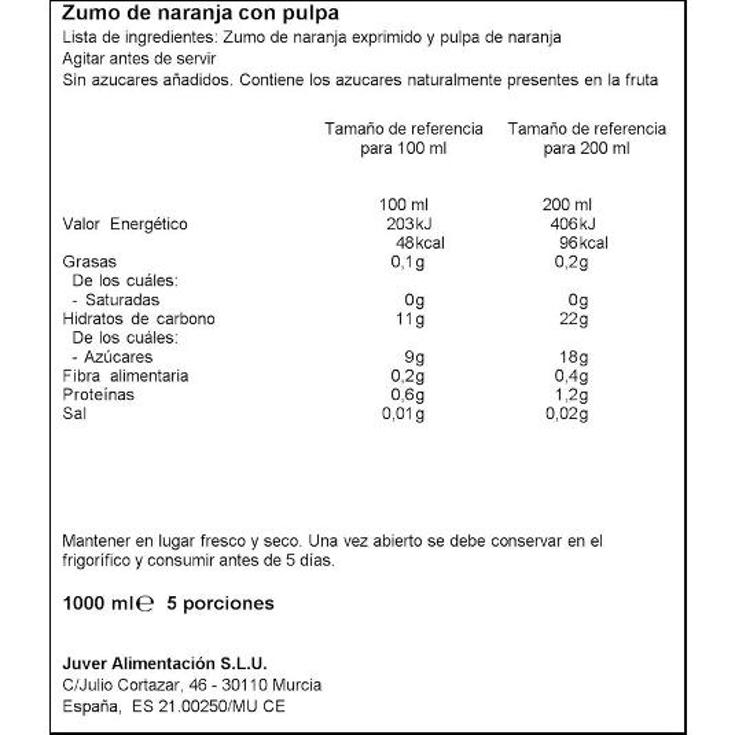 ZUMO EXPRIMIDO NARANJA C/PULPA JUVER BRIK 1 LT