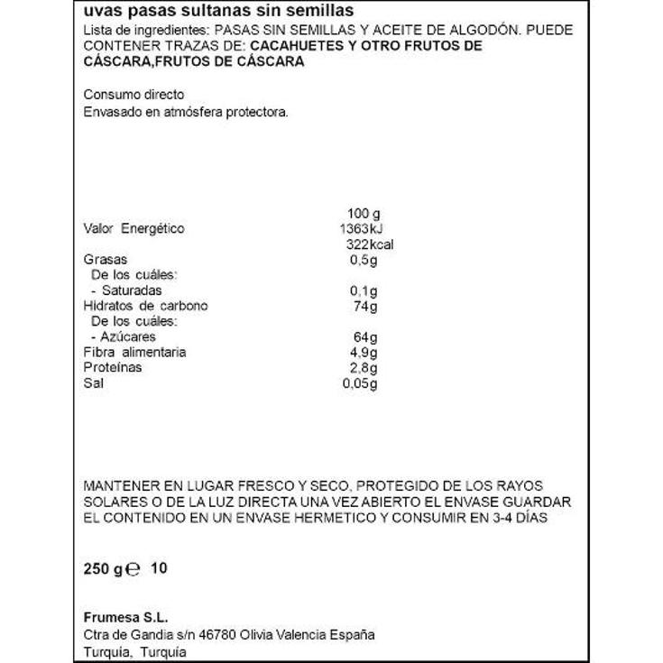 PASAS SULTANAS SPAR TRRNA 250 GR