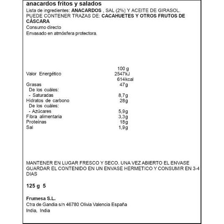 ANACARDOS FRITOS SPAR BOLSA 125 GR