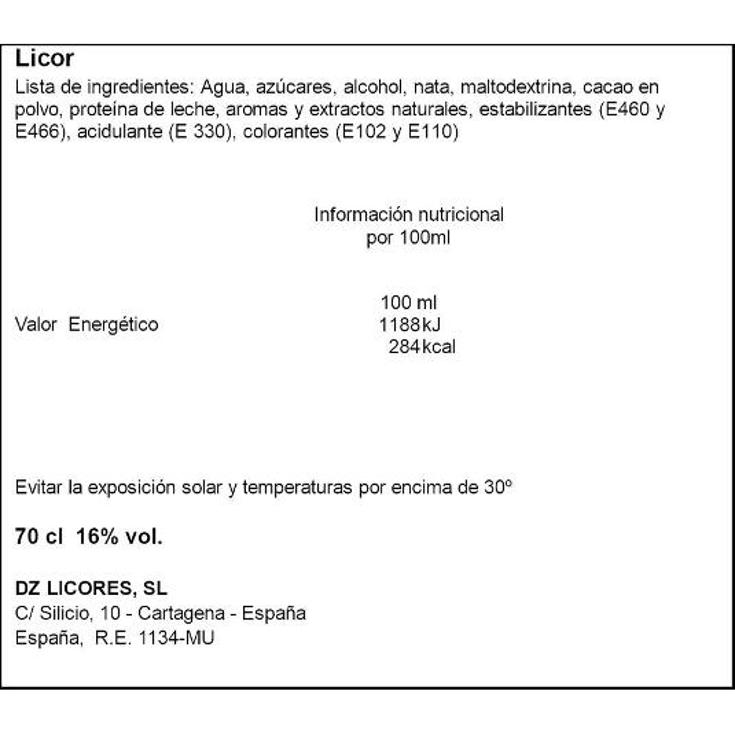 LICOR DE CHOCOLATE 16º LICOR 43 BTLLA 70 CL