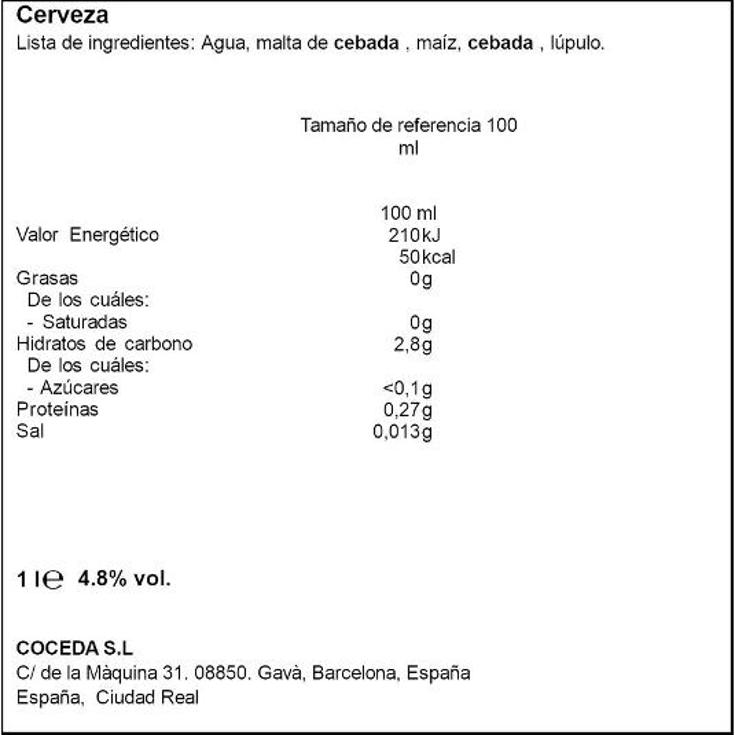 CERVEZA CALATRAVA PET 1L. CALATRAVA BTLLA 1 LT