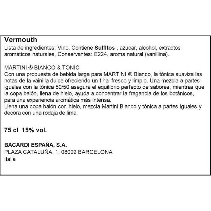 VERMOUTH BLANCO 15º MARTINI BTLLA 75 CL