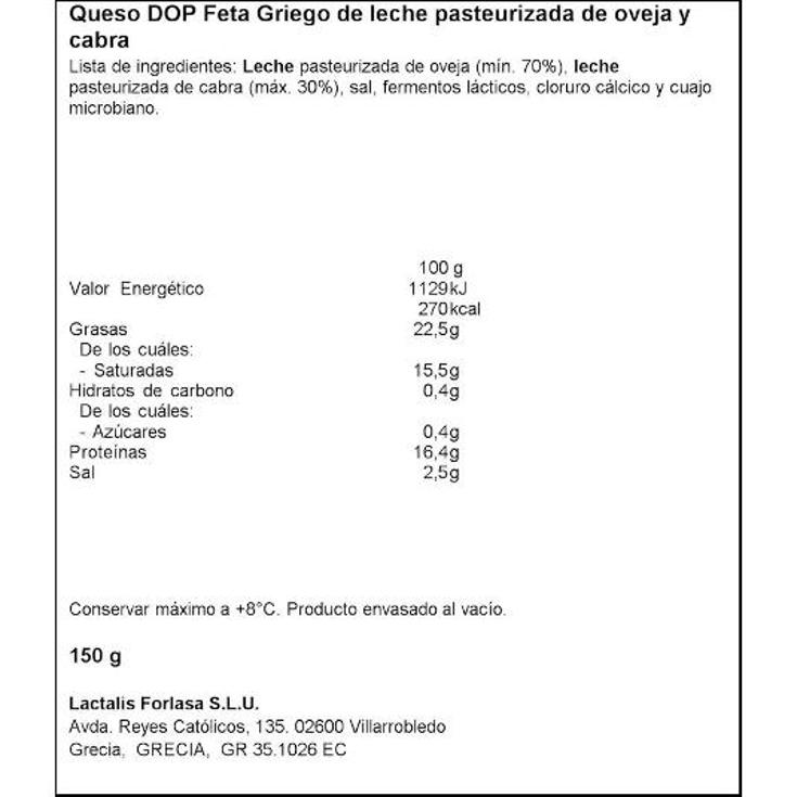 QUESO FETTA GRIEGO SALAKIS PQTE 150 GR