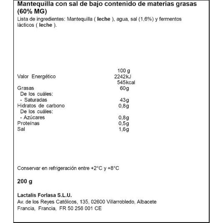 MANTEQUILLA SALADA 60% PASTILLA PRESIDENT UNIDAD 200 GR