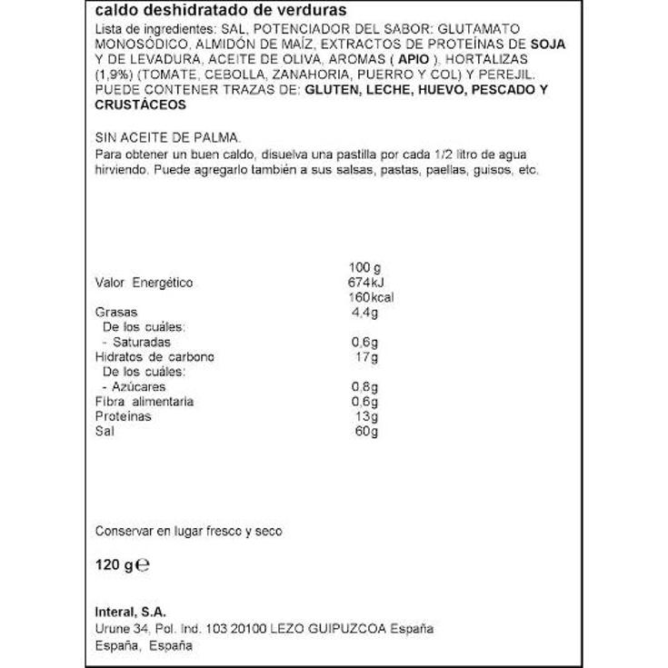 CALDO DE VERDURAS X12 SPAR PQTE 120 GR