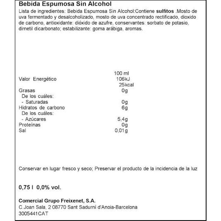 VINO ESPUMOSO 0,0º BLANCO FREIXENET BTLLA 70 CL