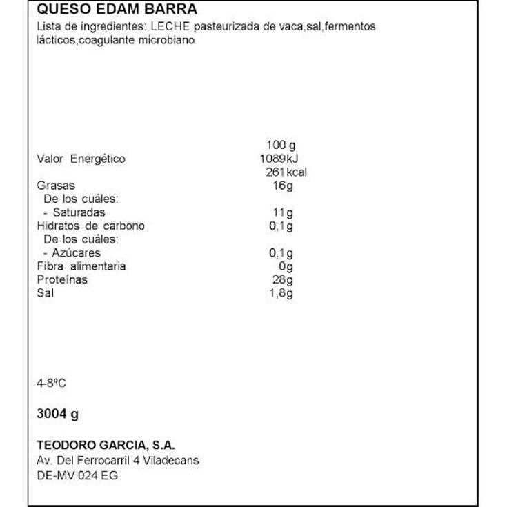 QUESO BARRA EDAM LIGHT OLDENBURGER