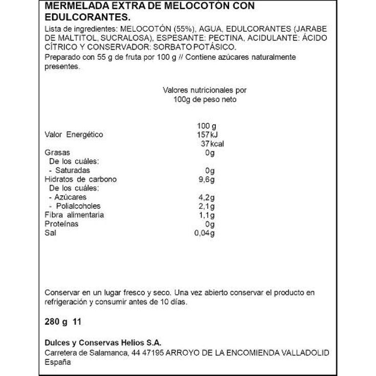 MERMELADA MELOCOTÓN O% AZUCAR SPAR TARRO 280 GR