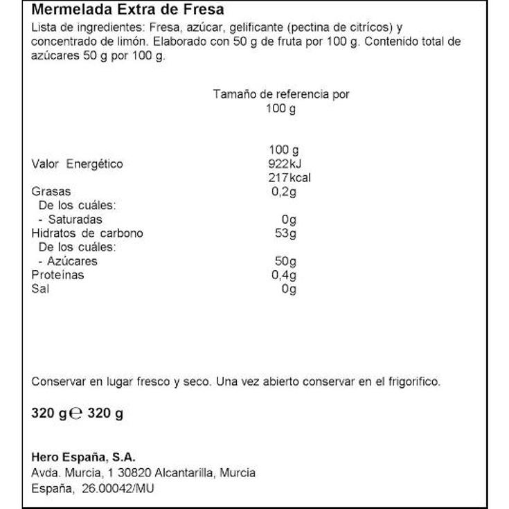 MERMELADA TROZOS FRESA 1886 HERO FRASCO 320 GR