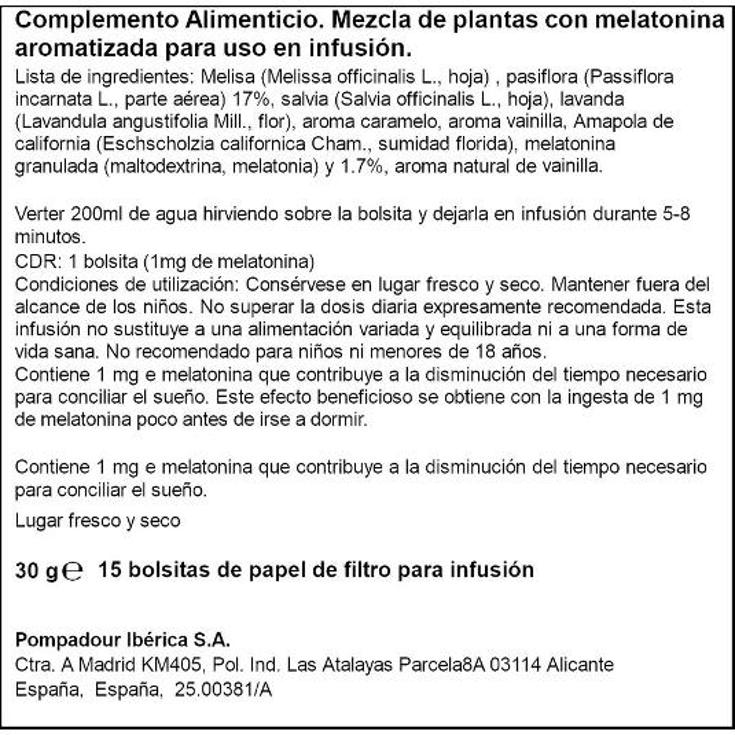 INFUSION MELATONINA Y PASIFLORA POMPADOUR CAJA 20 UD