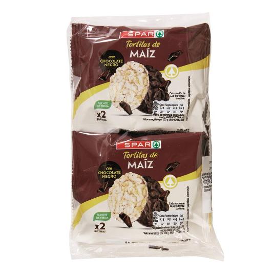 TORTITAS MAIZ CHOCOLATE NEGRO SPAR PQTE 100 GR
