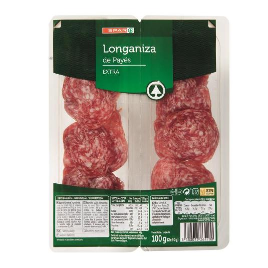 LONGANIZA DE PAYES LONCHAS SPAR SOBRE 100 GR