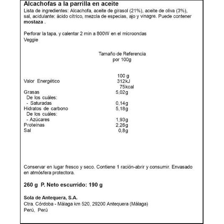 ALCACHOFAS MITADES PARRILLA ALSUR BDJA 190 GR