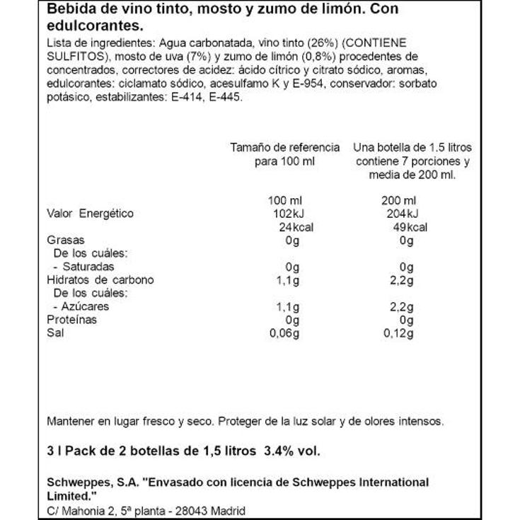 TINTO VERANO LIMON P.2X1500 ML. LA CASERA PACK 3 LT