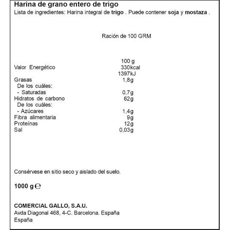 HARINA INTEGRAL GALLO PQTE 1 KG