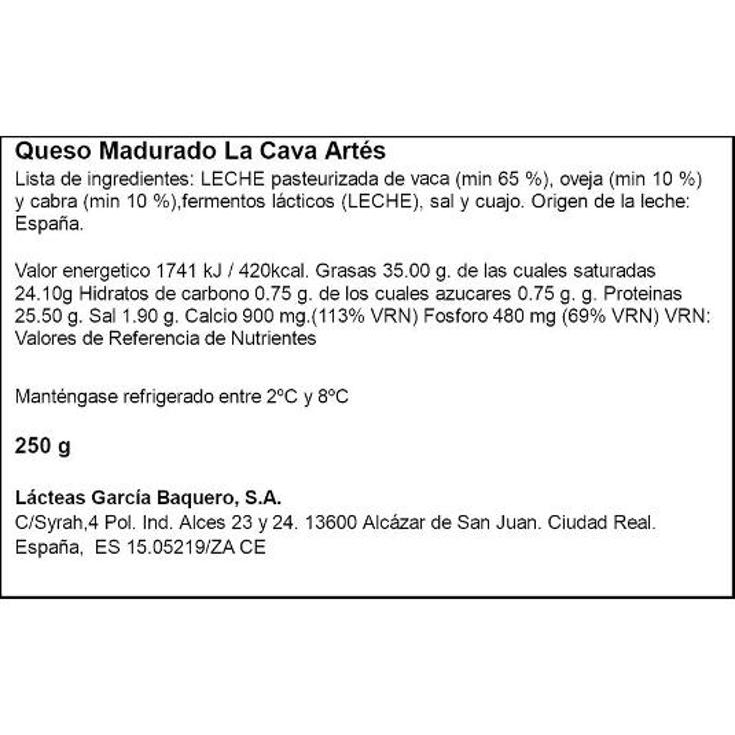 QUESO MEZCLA DE CAVA ARTES G.BAQUERO CUÑA 250 GR