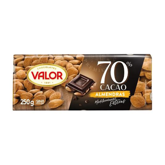 CHOCOLATE ALMENDRAS NEGRO 70% VALOR PTLLA 250 GR