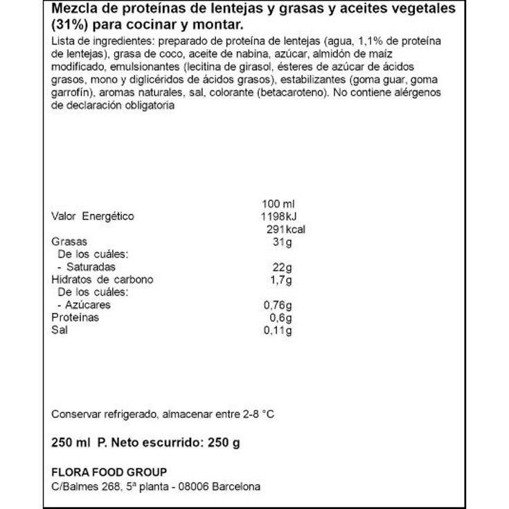 CREMA VEGETAL MONTAR 31% MG TULIPAN UNIDAD 250 ML