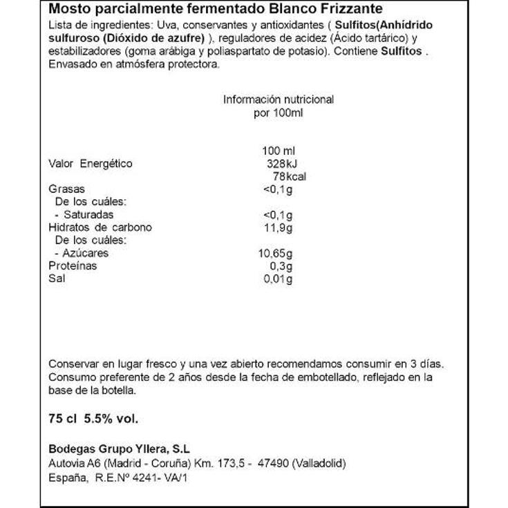 VINO BLANCO FRIZZANTE VERD.5,5º YLLERA 5 5 BTLLA 70 CL