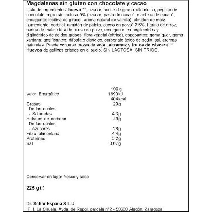 MUFFINS CHOCOLATE SIN GLUTEN SCHÄR PQTE 225 GR