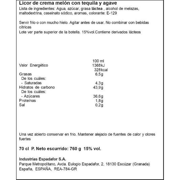 LICOR CREMA SANDIA AGAVE 15º SGTO.TEQUELA BTLLA 70 CL
