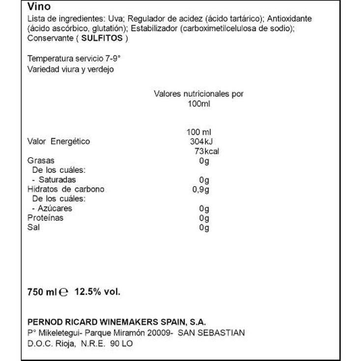 VINO BLANCO VERDEJO RIOJA 12,5º CAMPO VIEJO BTLLA 75 CL