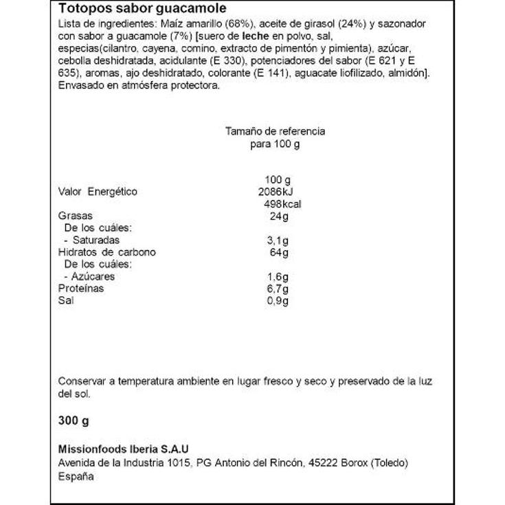 TOTOPOS GUACAMOLE MEXIFOODS BOLSA 300 GR