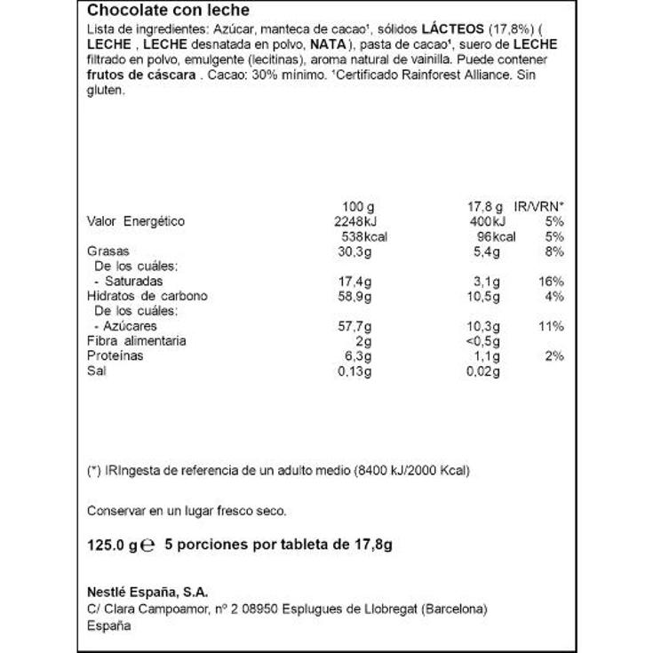 CHOCOLATE EXTRAFINO LECHE NESTLE PTLLA 125 GR