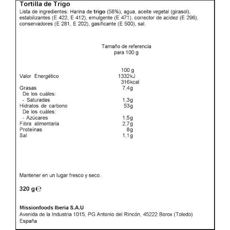 TORTILLA FAJITAS X8 MEXIFOOD LSA 320 GR