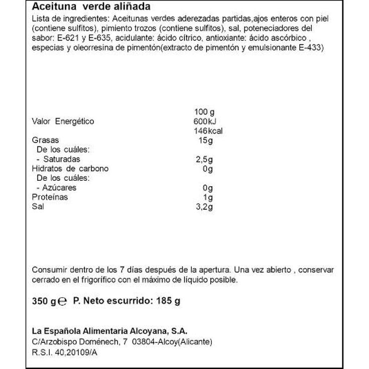 ACEITUNA ALIÑADA SAB.ALHAMBRA LA ESPAÑOLA LATA 185 GR