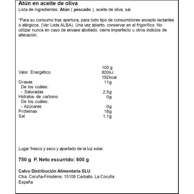 ATUN ACEITE OLIVA CALVO LATA 600 GR