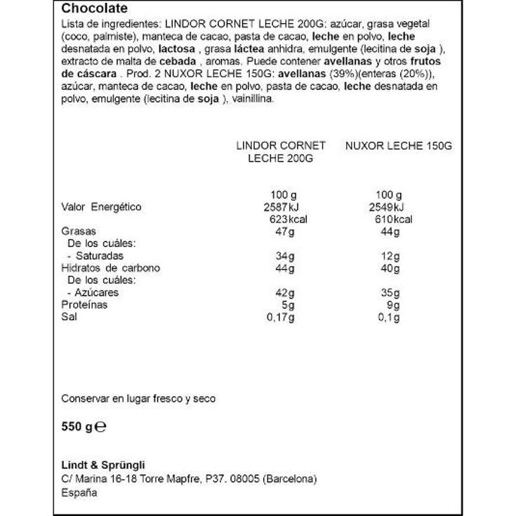 BOMBON LINDOR+NUXOR PACK 2+1 LINDOR PACK 550 GR