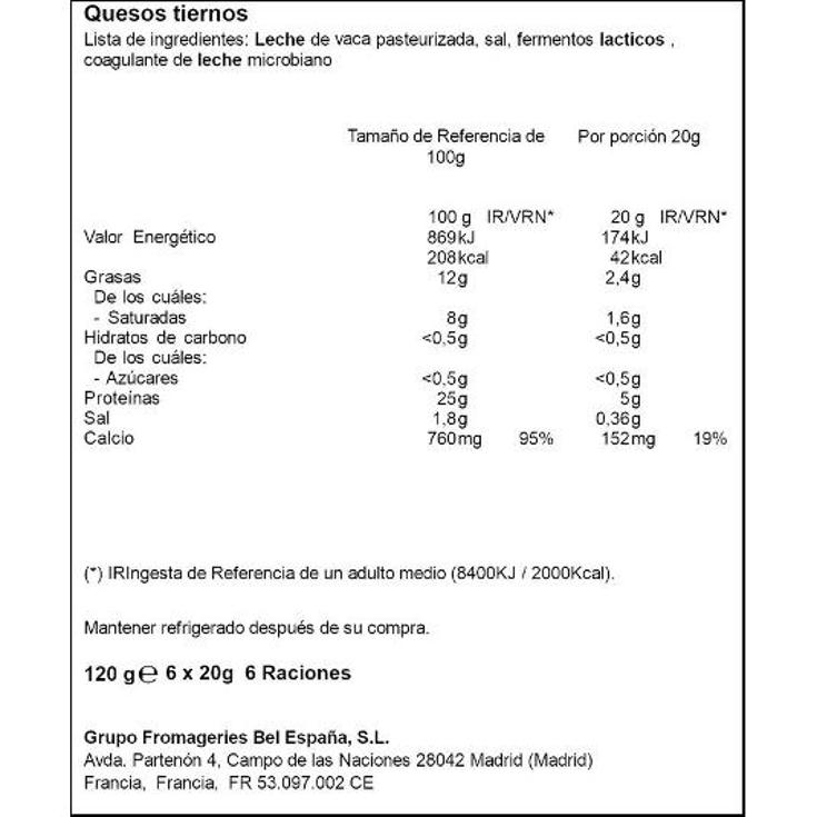 QUESO MINI 6 UDS PROTEINAS BABYBEL BOLSA 120 GR