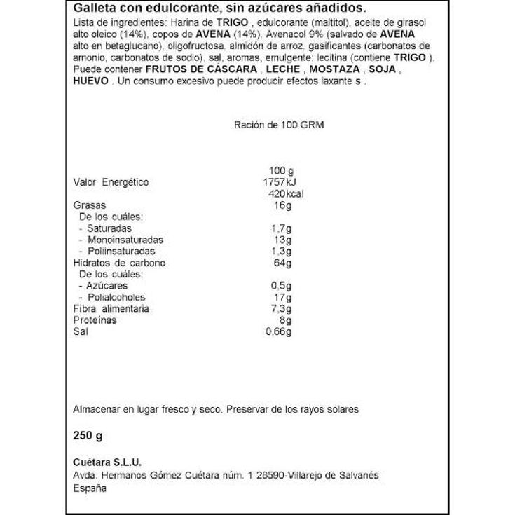 GALLETAS RUSTICA AVENACOL 0% CUETARA BOLSA 250 GR