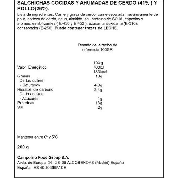 SALCHICHAS BAVIERA X3 CAMPOFRIO PQTE 260 GR
