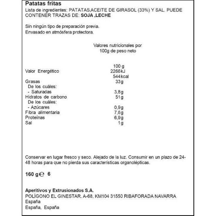 PATATAS FRITAS LISAS SPAR BOLSA 160 GR