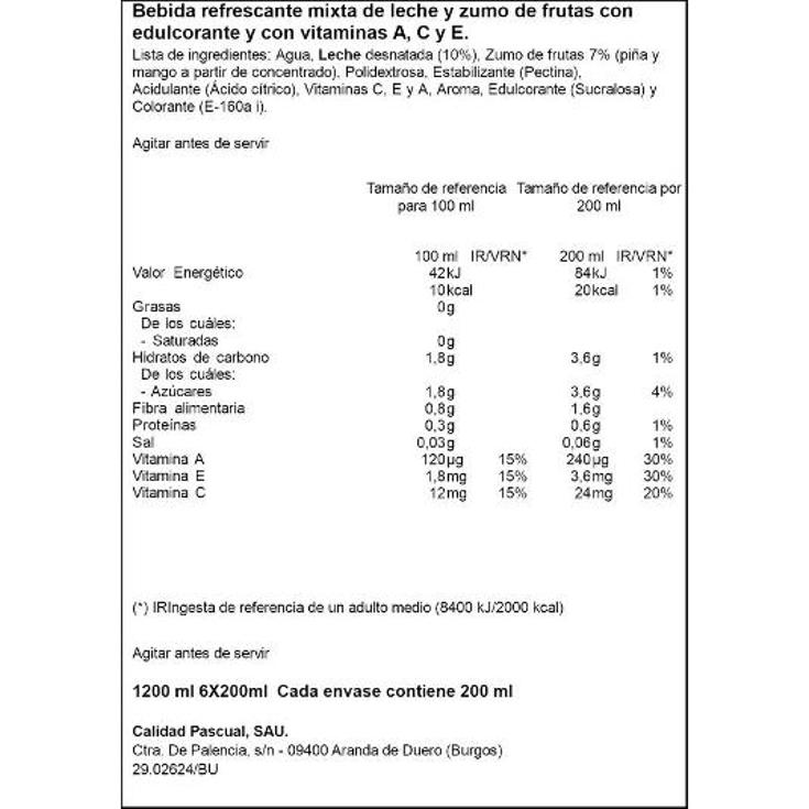BIFRUTAS TROPICAL OR.ZERO 6X200 PASCUAL PACK 1200 ML