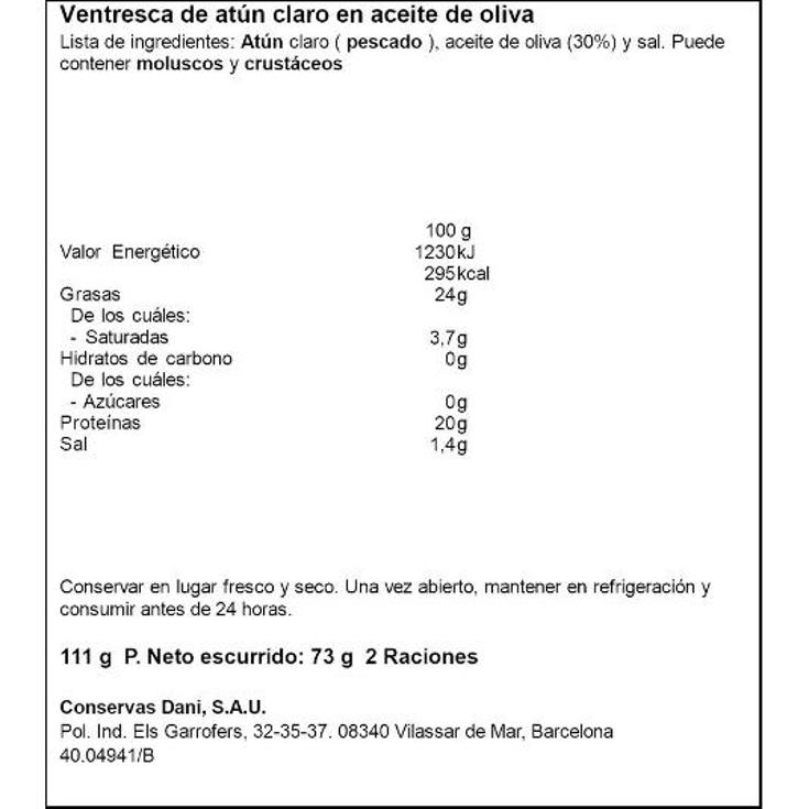 VENTRESCA ACEITE OLIVA DANI LATA 73 GR