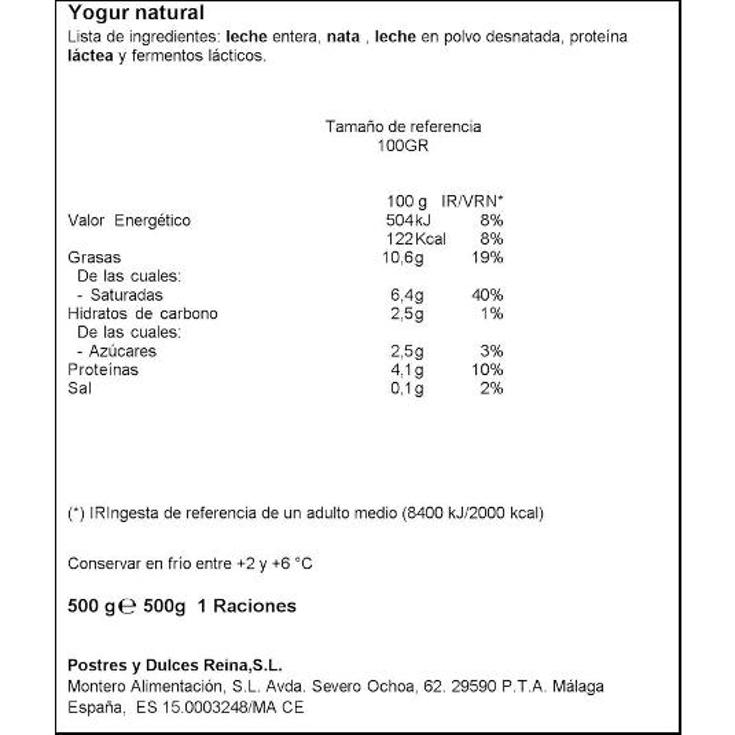 YOGUR NATURAL ESTILO GRIEGO REINA UNIDAD 500 GR