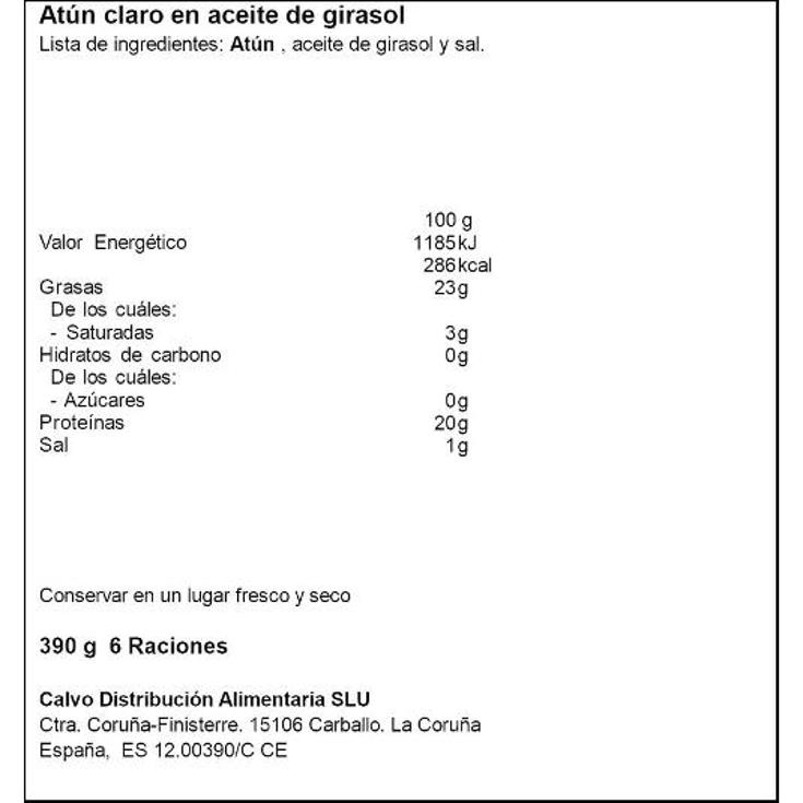 ATUN CLARO AC.GIRASOL PACK 6X52 CALVO PACK 312 GR