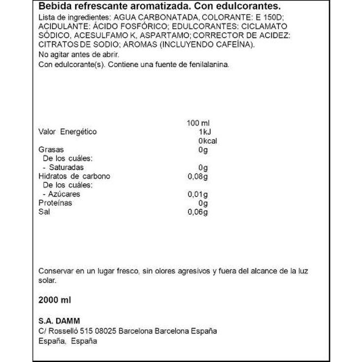 REFRESCO COLA CERO SPAR BTLLA 2 LT