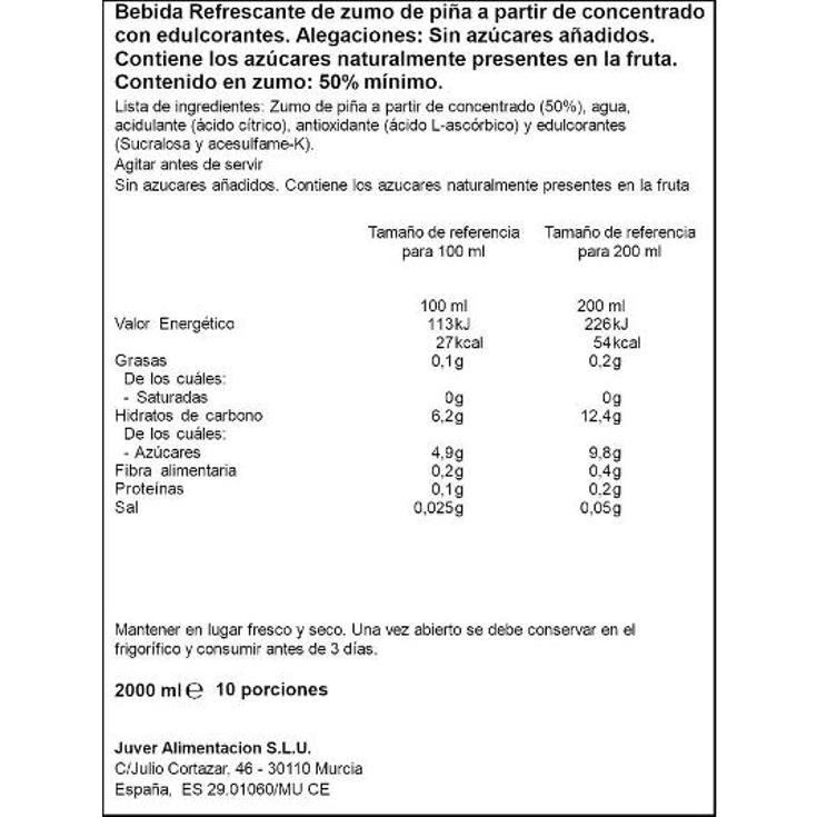 NECTAR PIÑA DISFRUTA SIN AZUCAR JUVER BRIK 2 LT