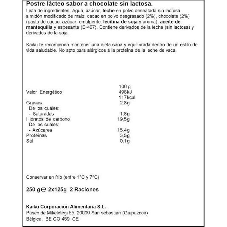 NATILLAS CHOCO.S/LACTOSA 2X125 KAIKU PACK 250 GR