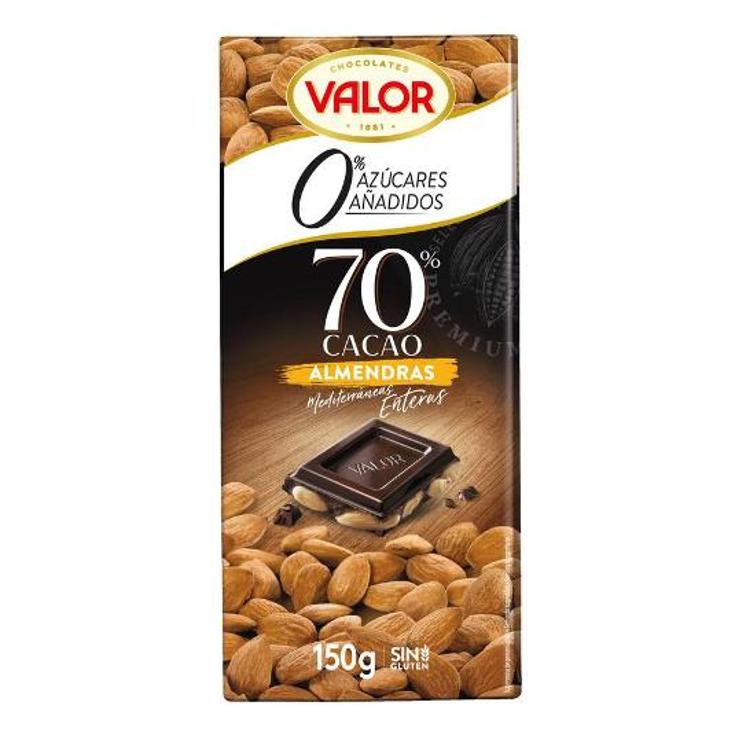 CHOCOLATE ALMENDRA S/AZ.70% NEG VALOR PTLLA 150 GR