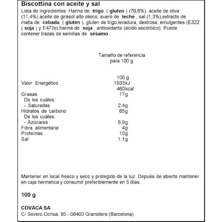 BISCOTTINA RUSTICAS ACEITE SAL DIATOSTA PQTE 100 GR