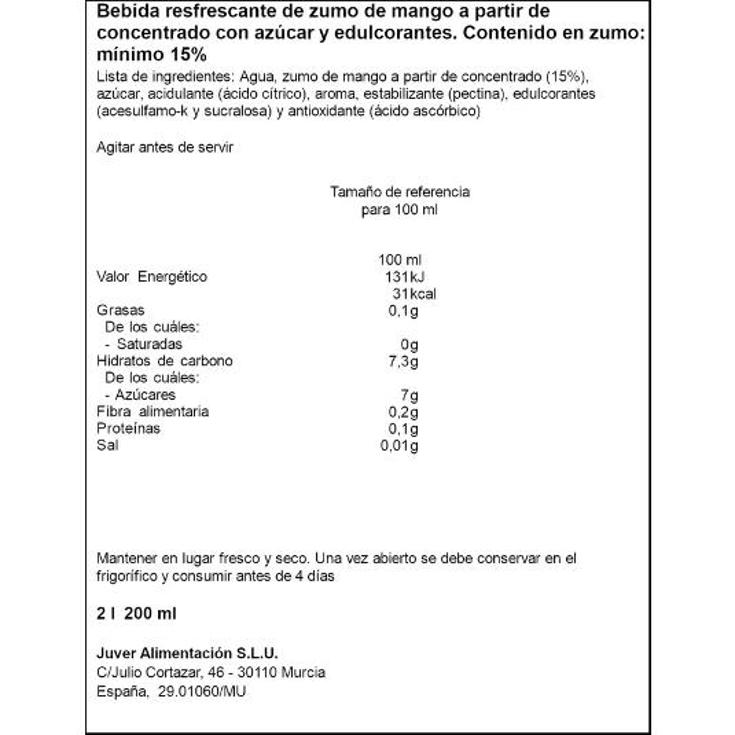 BEBIDA BASE ZUMO MANGO JUVER BRIK 2 LT