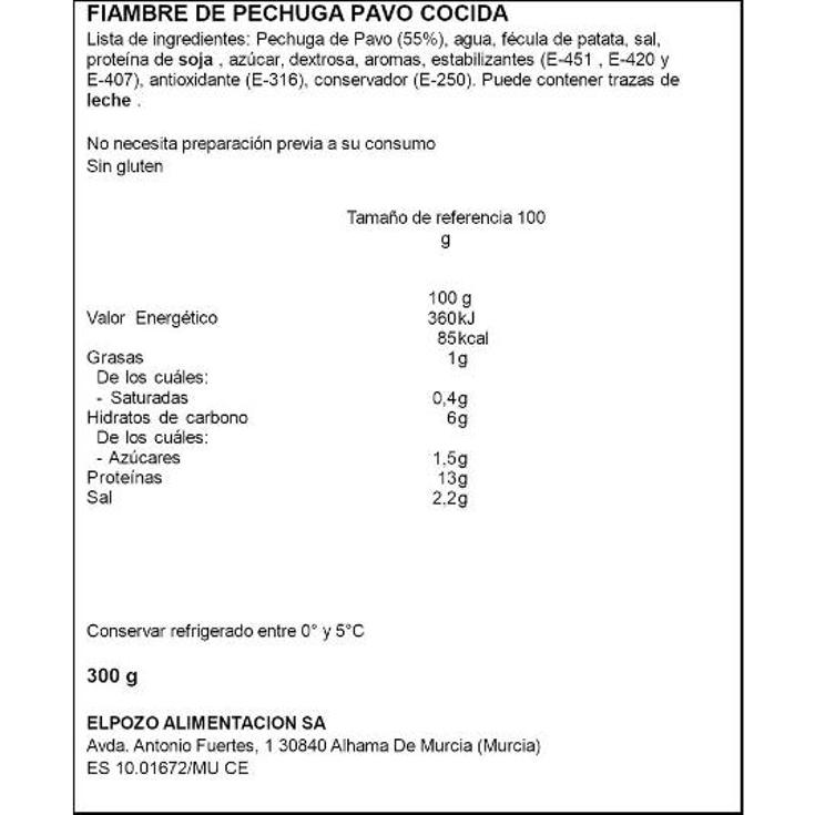 PECHUGA PAVO ELPOZO PIEZA 300 GR