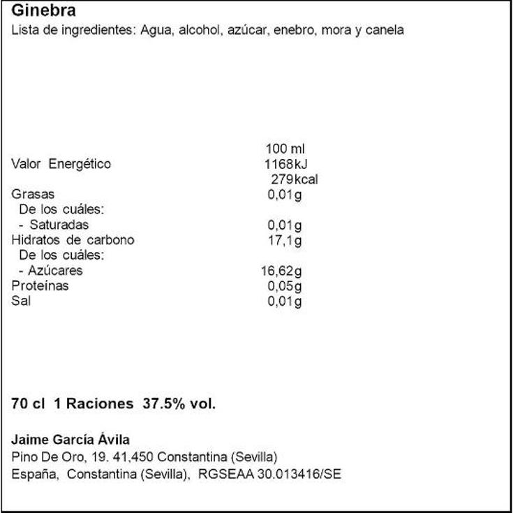 GINEBRA 38º 1890 EXOTICA BTLLA 70 CL