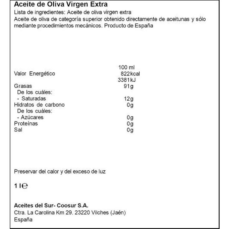 ACEITE OLIVA VIRGEN EX.PICUAL COOSUR BTLLA 1 LT